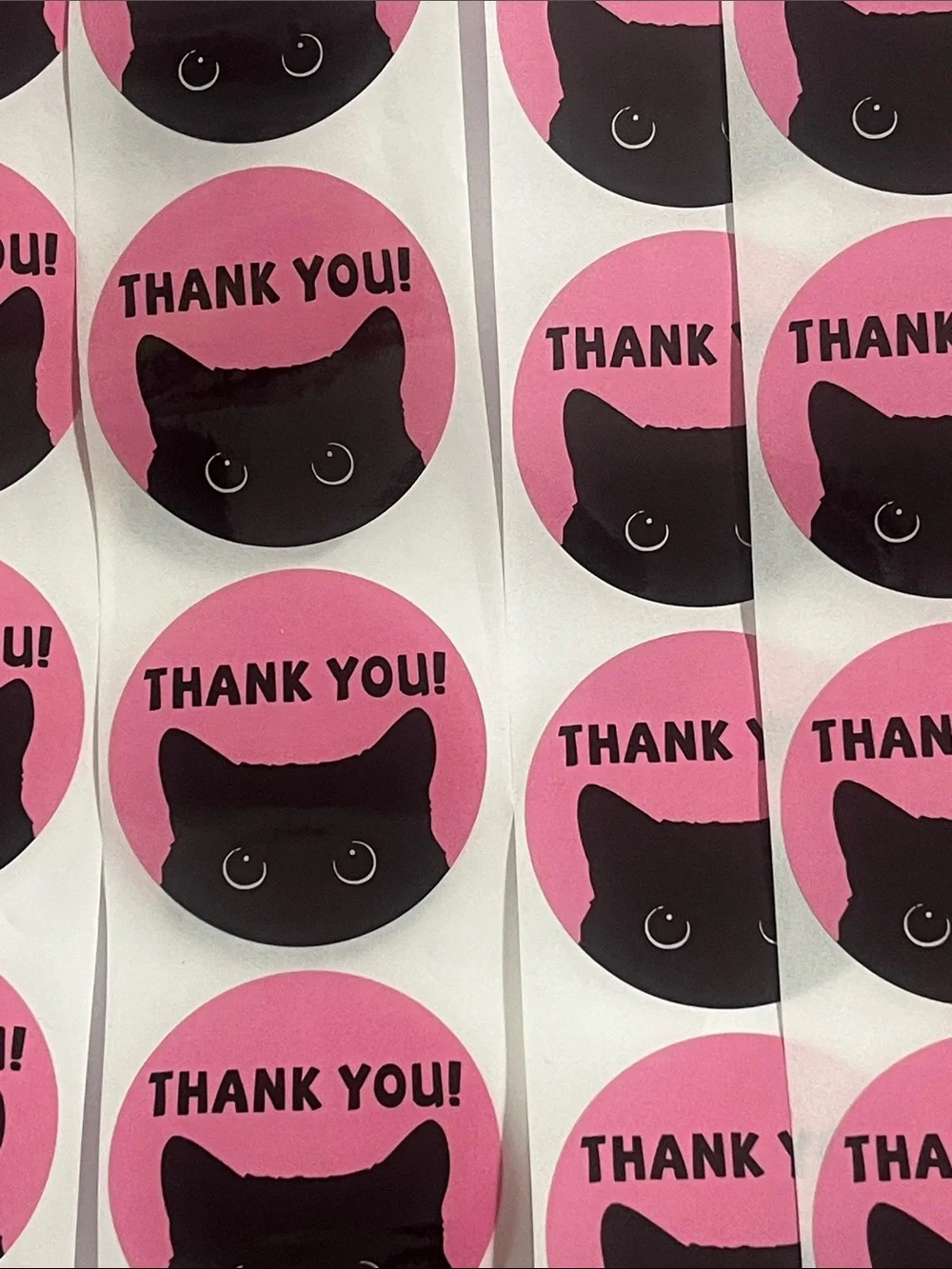 Hand Crafted 50 (2”) Pink Cat Thank You Stickers